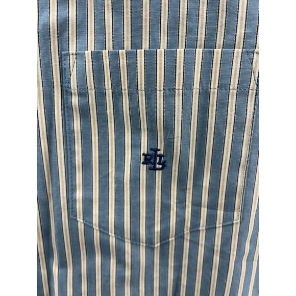 LRL Ralph Lauren Mens Button Front Shirt Green Beige Stripe Long Sleeve Pocket L - Picture 3 of 9